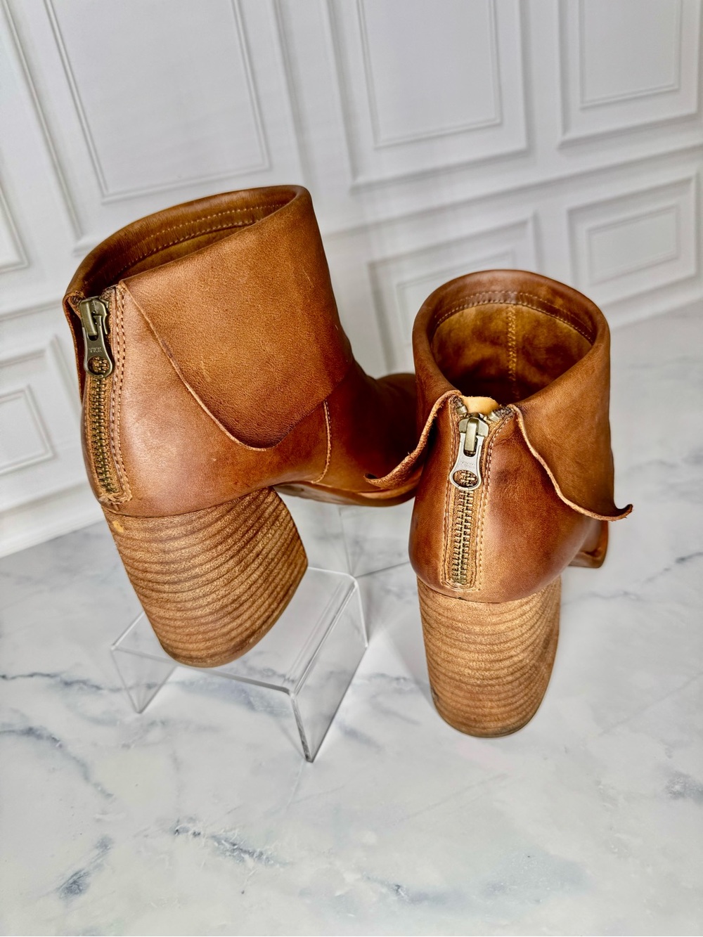 Kork-Ease Seri Leather Booties Brown Cognac Block Heel 9.5 Fall Favorite! - Picture 8 of 12